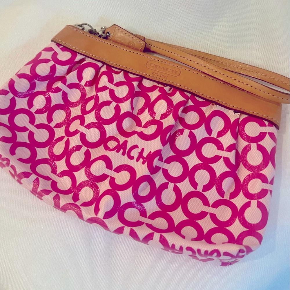 Vintage Authentic Coach Pink with Tan Leather Wristlet